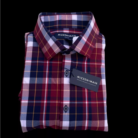 Mizzen+Main Leeward Trim Fit Plaid Button Front Shirt Dark Red Size Small $138 - Picture 7 of 8